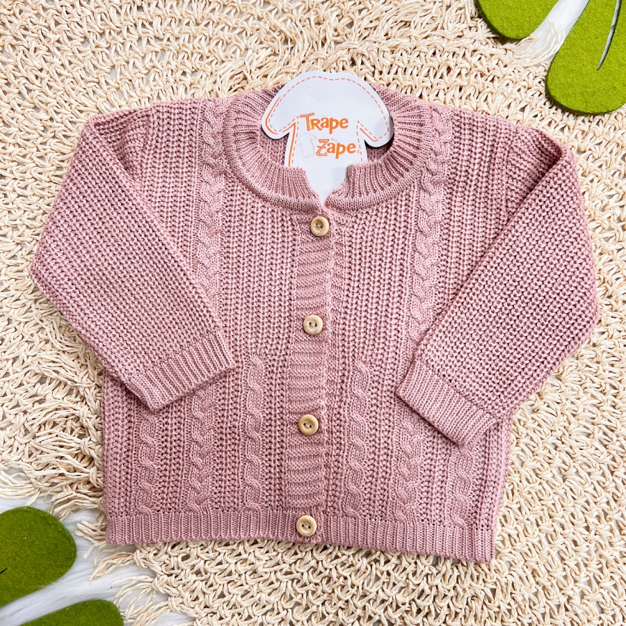 Casaco de Linha Ponto Alto com Botões - Rosê